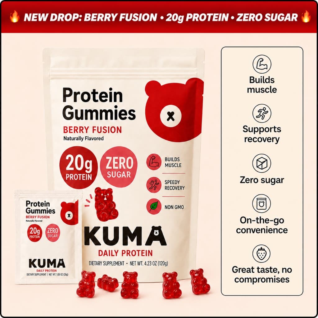 Kuma Protein Gummies Berry Fusion pack with benefits